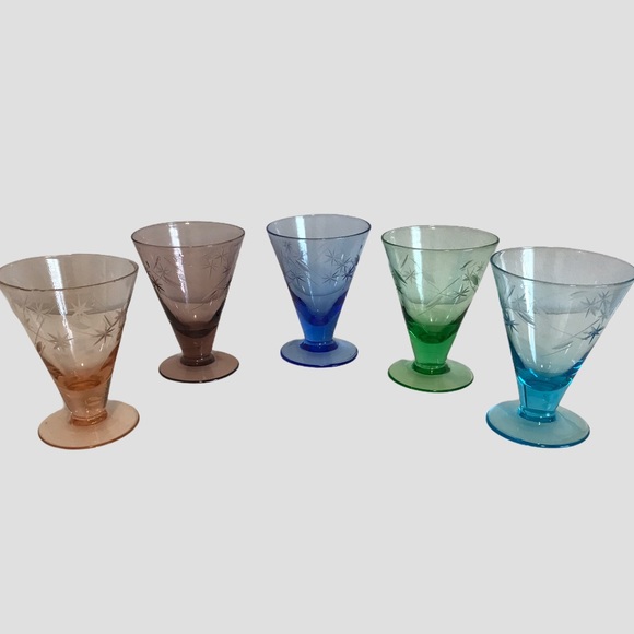 5 Vintage Coloured Cordial, Liqueur, Shooter Glass - Picture 1 of 3